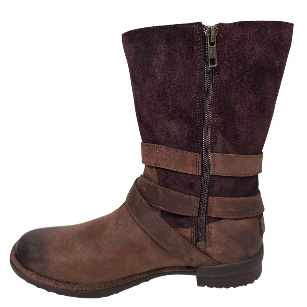 NEW UGG Simmens Boots Women 9 Brown Leather Suede Waterproof Buckle 1095155